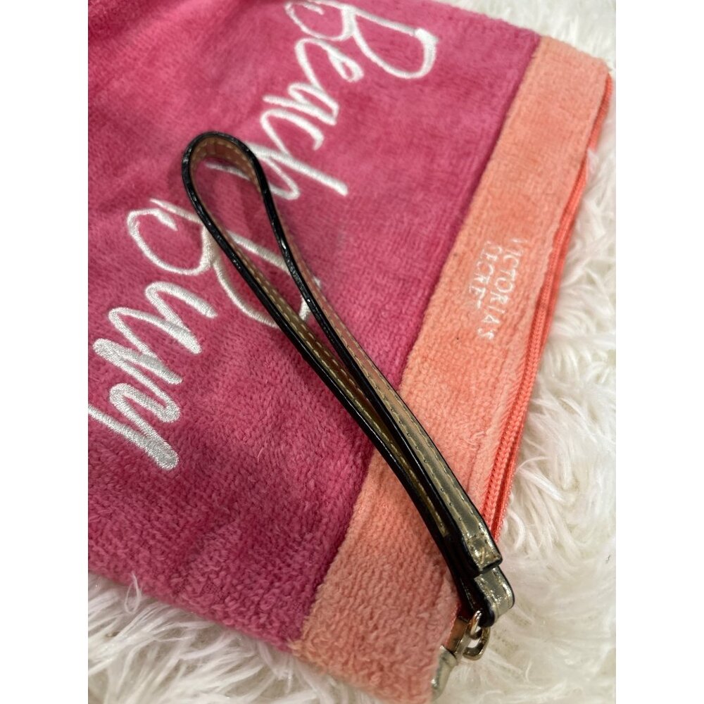 Victorias Secret Beach Bum Pink & Coral Terry Cloth Wristlet Pouch With Zipper C - Picture 6 of 9